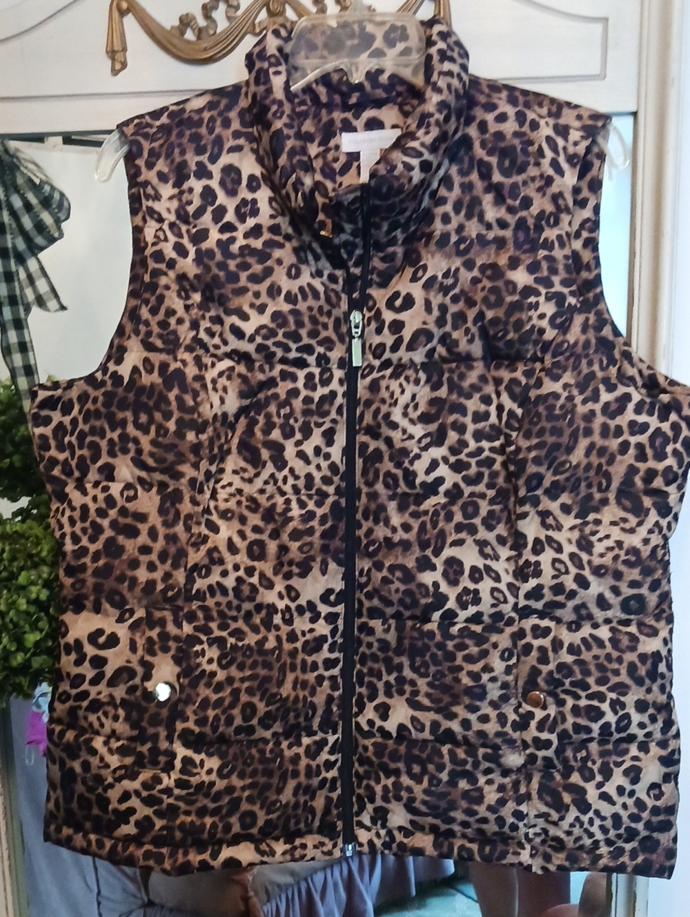 NEW Charter Club Leopard Print Puffer Vest - Brown Black Tan XL 🐆⚜️🐆
